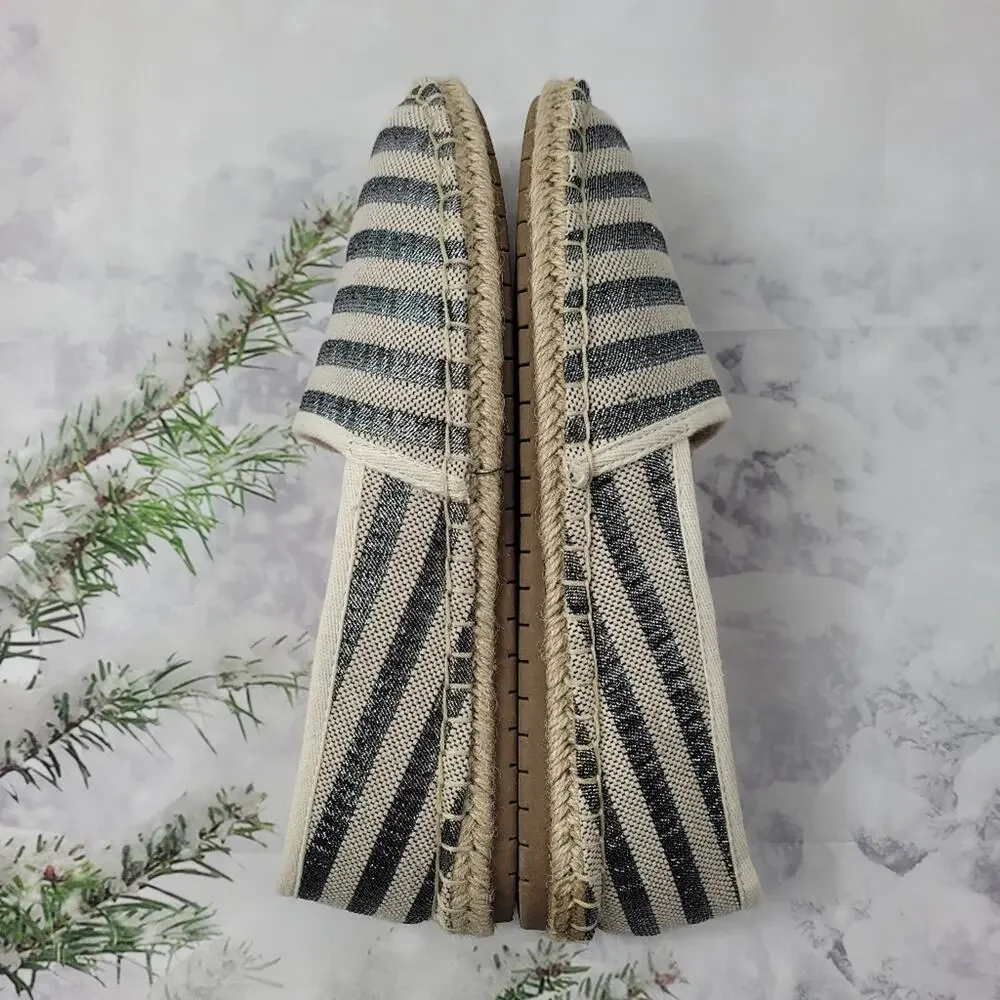 Charter Club Joeey Slip-on Natural & Silver Striped Espadrille Loafer size 8.5M